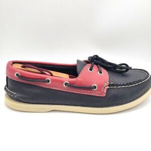 SPERRY Top Sider Boat Shoes Men's Size 8.5 M 2 Eye Two Tone Black Red Leather